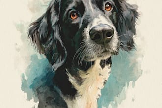paint dog, cats, whatever pet portrait with watercolor