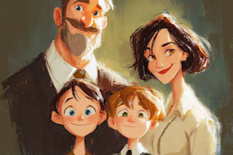 cartoon style family portrait for you