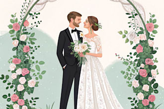 draw couple portrait for wedding illustration
