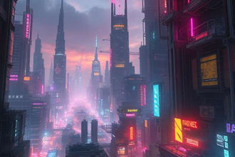 design an illustration of futuristic cyberpunk city