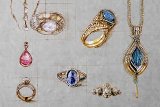 draw jewelry designs, jewelry sketches based on nature objects