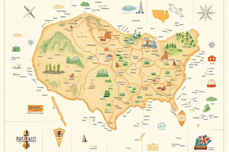 draw custom travel illustrated vector map design