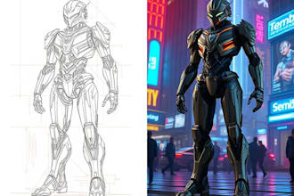 draw robot  character concept for you
