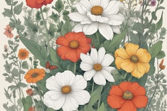 create ink drawings of plants and flowers