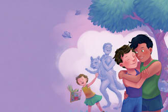 create magical gay themed fantasy storybook illustrations