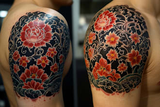 make a super artistic tattoo designs in japanese style
