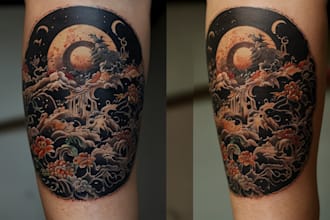 make a super artistic tattoo designs in japanese style