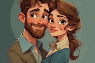 paint a romantic couple portrait in watercolor style
