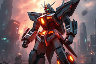 draw mecha robot, armor, gundam in anime or realism style