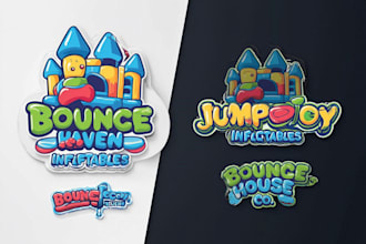 create bounce house logo, chibi animal for business