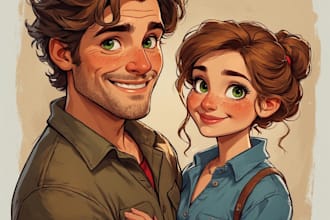 paint a romantic couple portrait in watercolor style