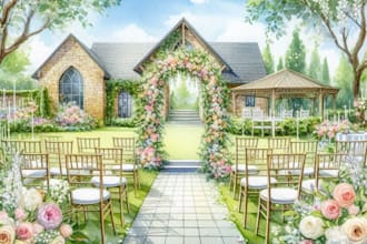 draw your wedding venue photo in watercolor illustration
