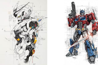 draw anime, mecha, armor, character, concept art or artwork
