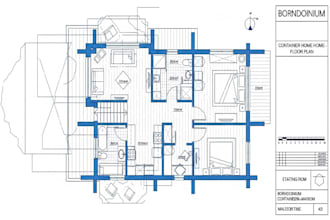 draw container house borndoinium plan floor layout  cabin and steel in blueprint