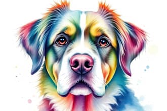draw a rainbow watercolor portrait of your pet