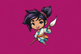 design logo, mascot in chibi, cute, aime style