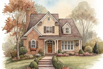 do digital watercolor home portrait illustration