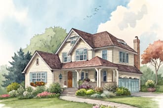 illustratrate digital watercolor home portrait illustration