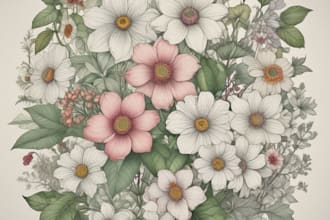 draw botanical vector illustration of plants and flowers