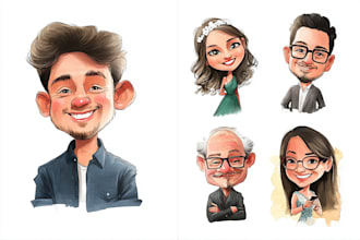design caricature logo, cartoon, portrait, watercolor style