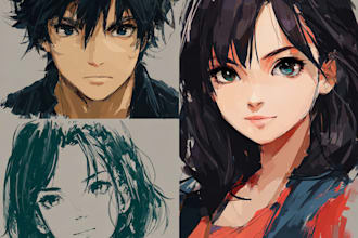 draw cartoon, anime, super hero portrait or concept art