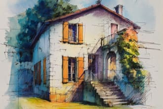 draw original watercolor landscape or architecture art