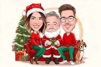 make a christmas caricature, a holiday group cartoon