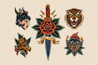 make old school or traditional style tattoo logo design