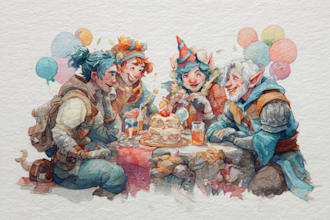 illustrate watercolor dnd party design