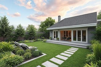 design your backyard, garden, terrace, realistic landscape