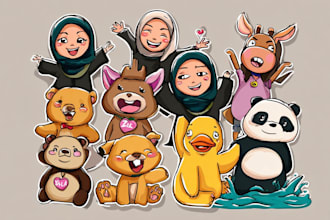 design awesome animals, human emoticon, stickers, mascot