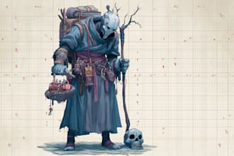 draw dnd party character sheet for fantasy game concept art design