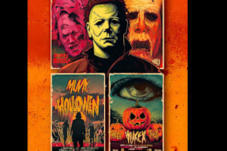 draw 70s to 90s horror poster halloween art poster design dark art movie poster