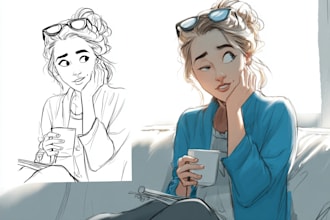 draw in anime moe style from cartoon, comic, ori chara