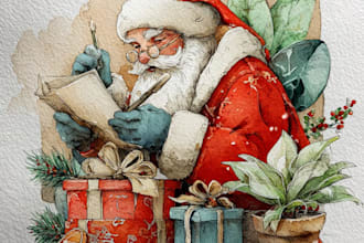 draw christmas card, invitation with watercolor