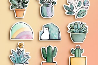 create cute hand drawn digital sticker pack