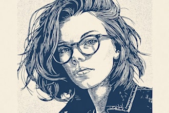 draw a portrait drawing in linocut illustration
