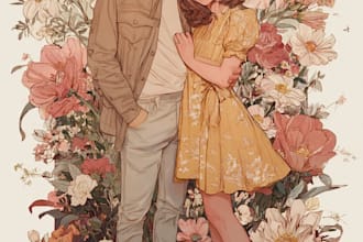 illustrate a romantic family couple portrait