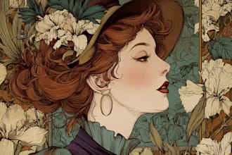 draw art nouveau illustration, retro vintage comic art