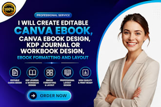 editable canva ebook design, journal or workbook design, ebook layout formatting