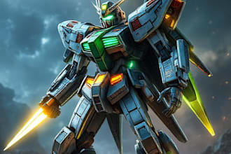 draw mecha robot, armor, gundam in anime or realism style