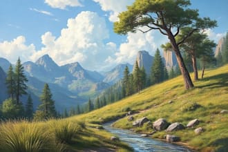 paint professional landscape concept art in painterly style