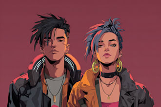 draw cyberpunk couple portrait illustration for you