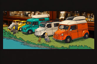 draw retro cars for merchandise