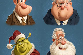 make family christmas caricatures, family holiday caricature