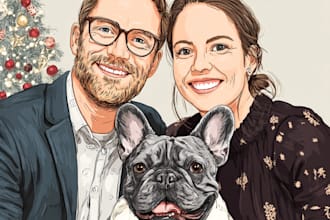 draw christmas couple family or pet portrait
