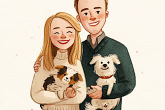draw christmas couple family or pet portrait