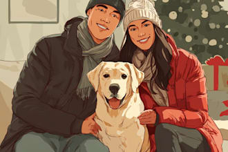 draw christmas couple family or pet portrait