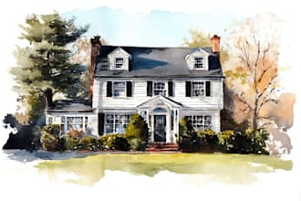 paint a watercolor house portrait or city space illustration
