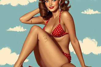 retro pin up illustration elegant eye catching
